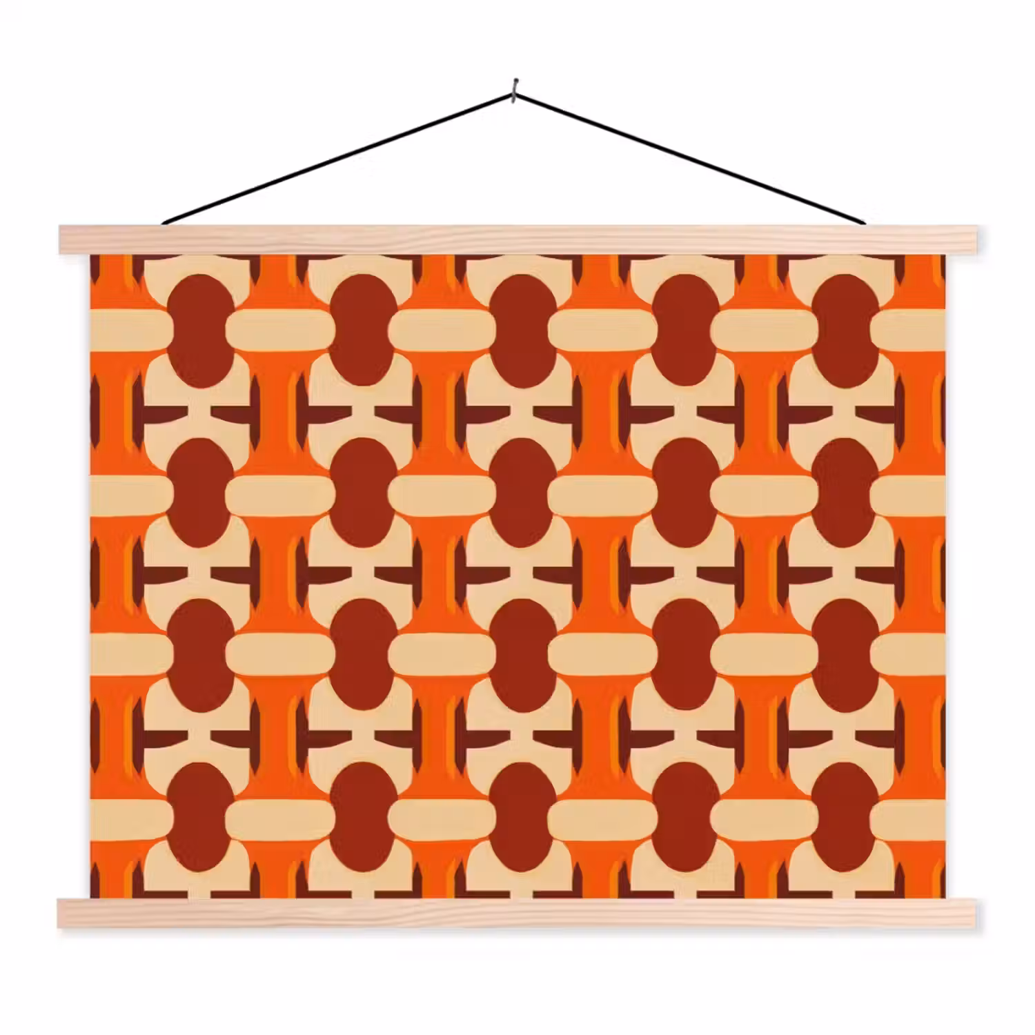 Geometrisch - Retro - Oranje textielposter latten blank klein 122 -3d
