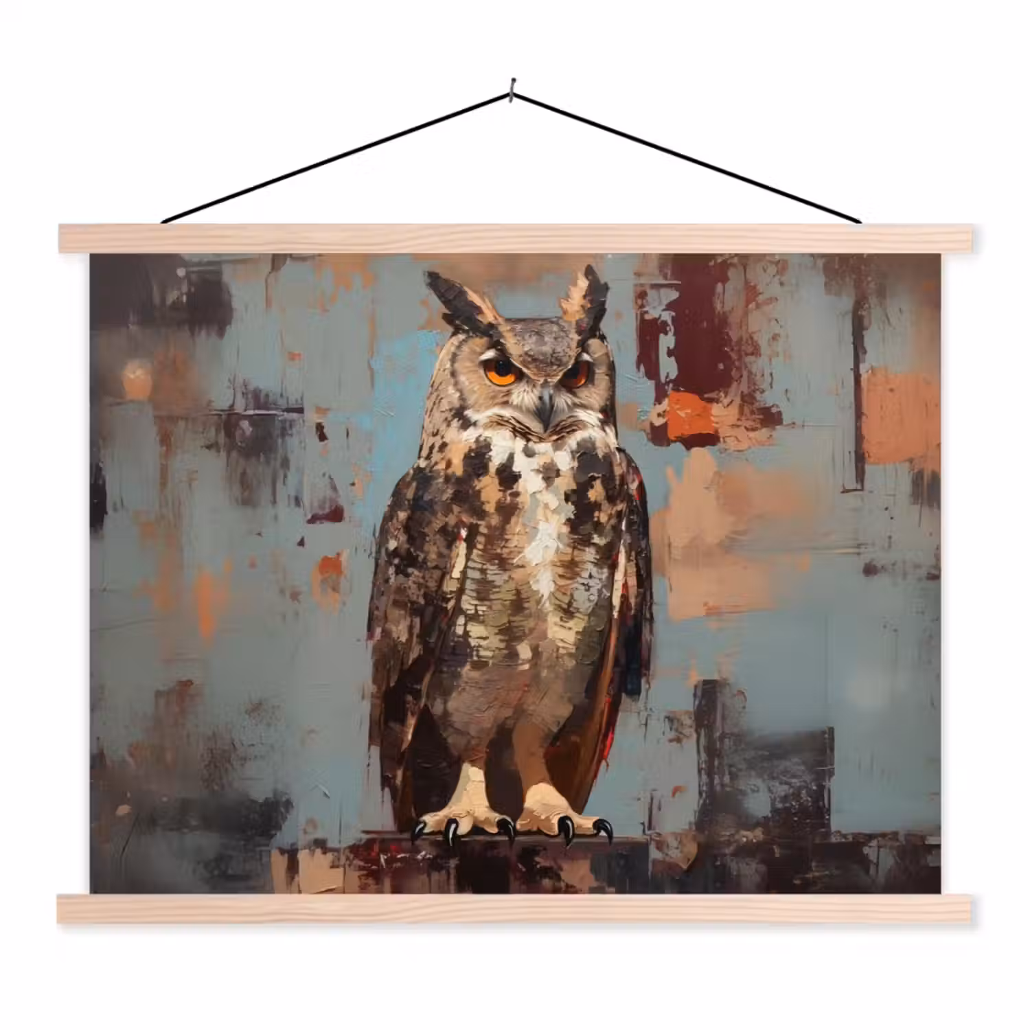 Geschilderd - Abstract - Uil - Bruin textielposter latten blank klein -3d