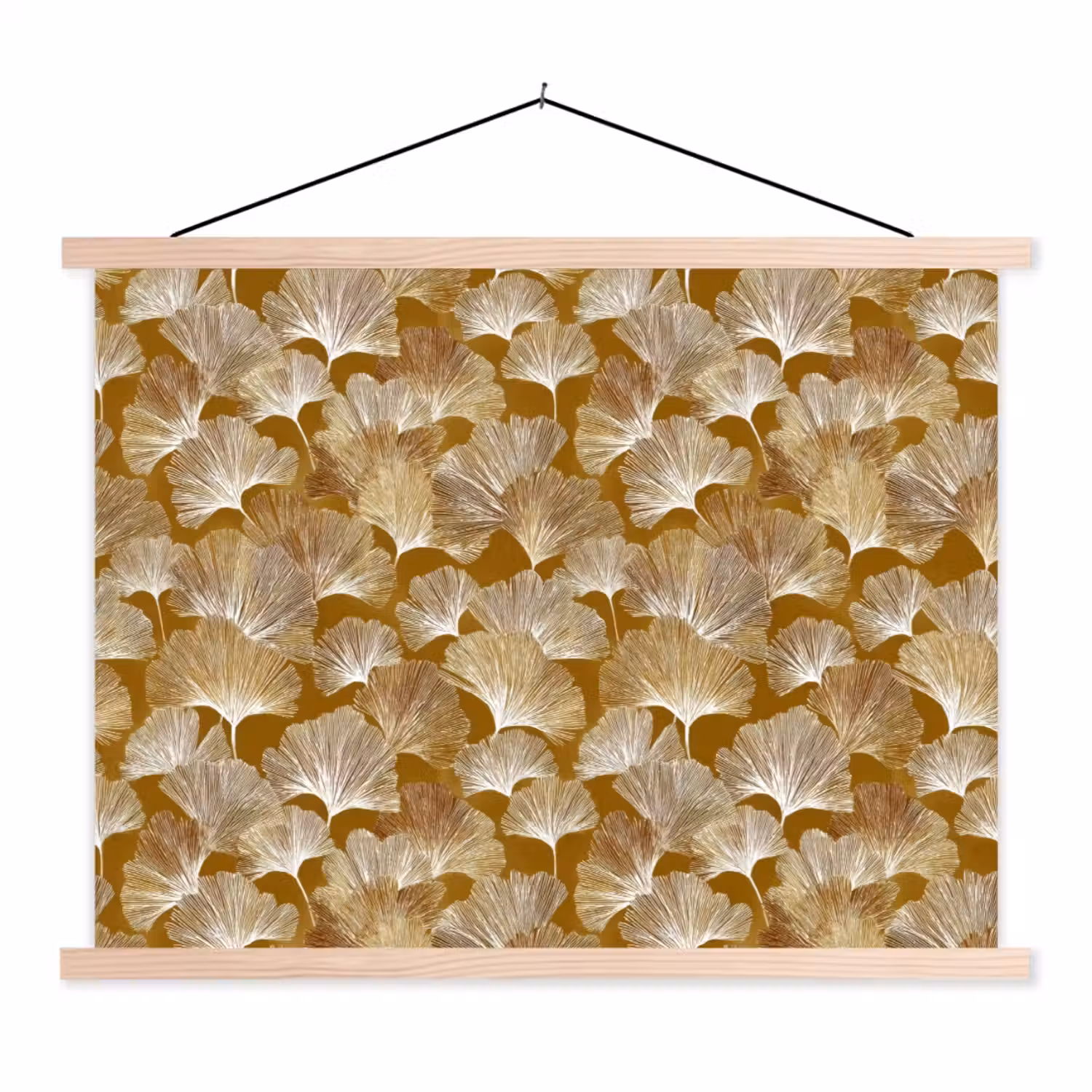 Ginkgo - Bladeren - Goud textielposter latten blank klein 122 -3d