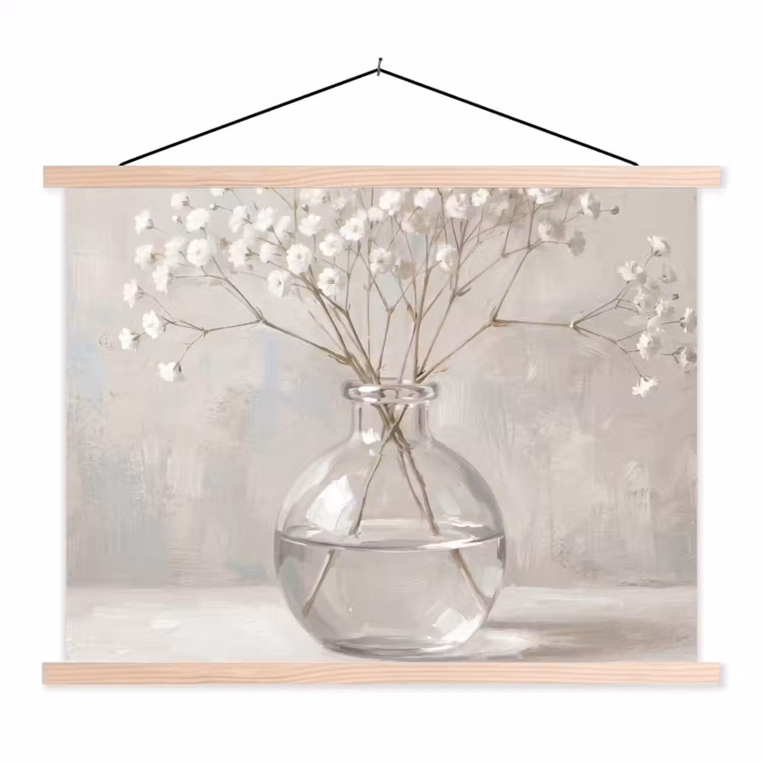 Gipskruid - Vaas - Wit textielposter latten blank klein -3d
