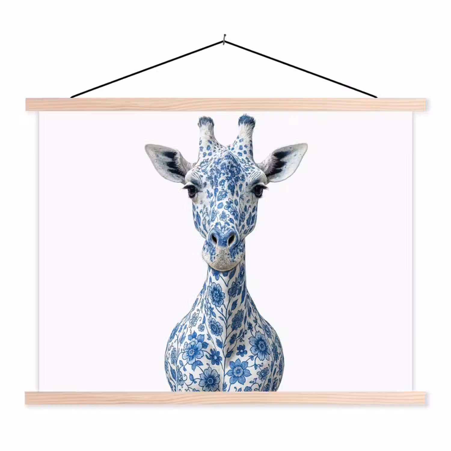 Giraffe - Delfts blauw - Dieren - Minimalistisch textielposter latten blank klein -3d