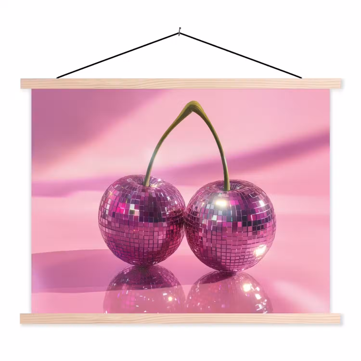 Glitter - Discobol - Roze - Kersen textielposter latten blank klein -3d
