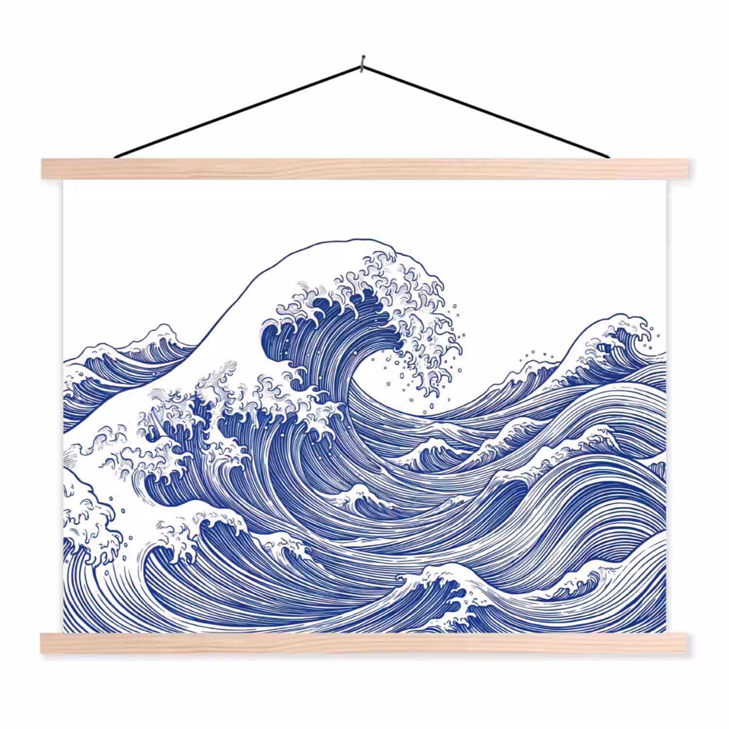 Golf - Japans - Zee - Illustratie - Blauw textielposter latten blank klein -3d