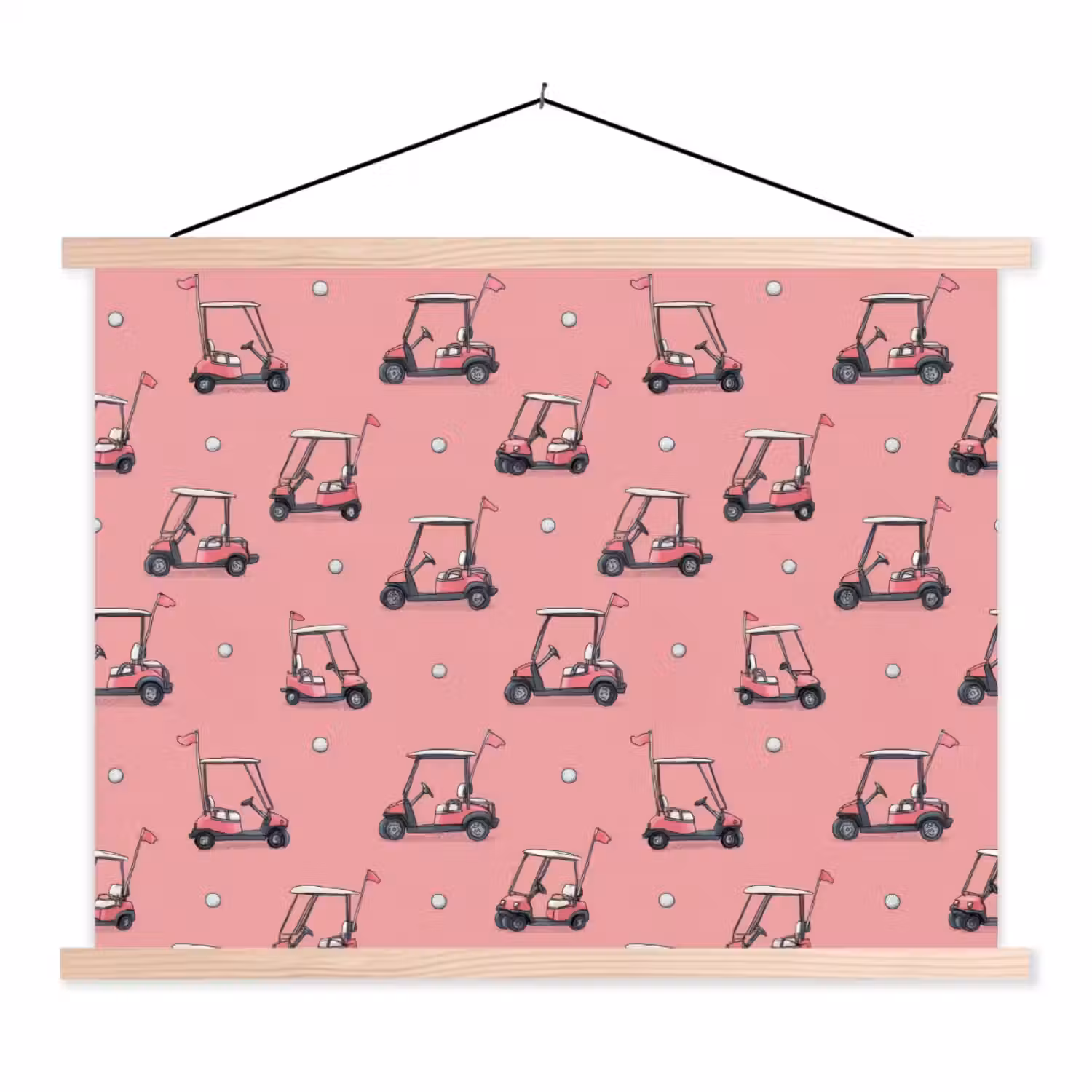 Golfkar - Retro - Roze textielposter latten blank klein 122 -3d