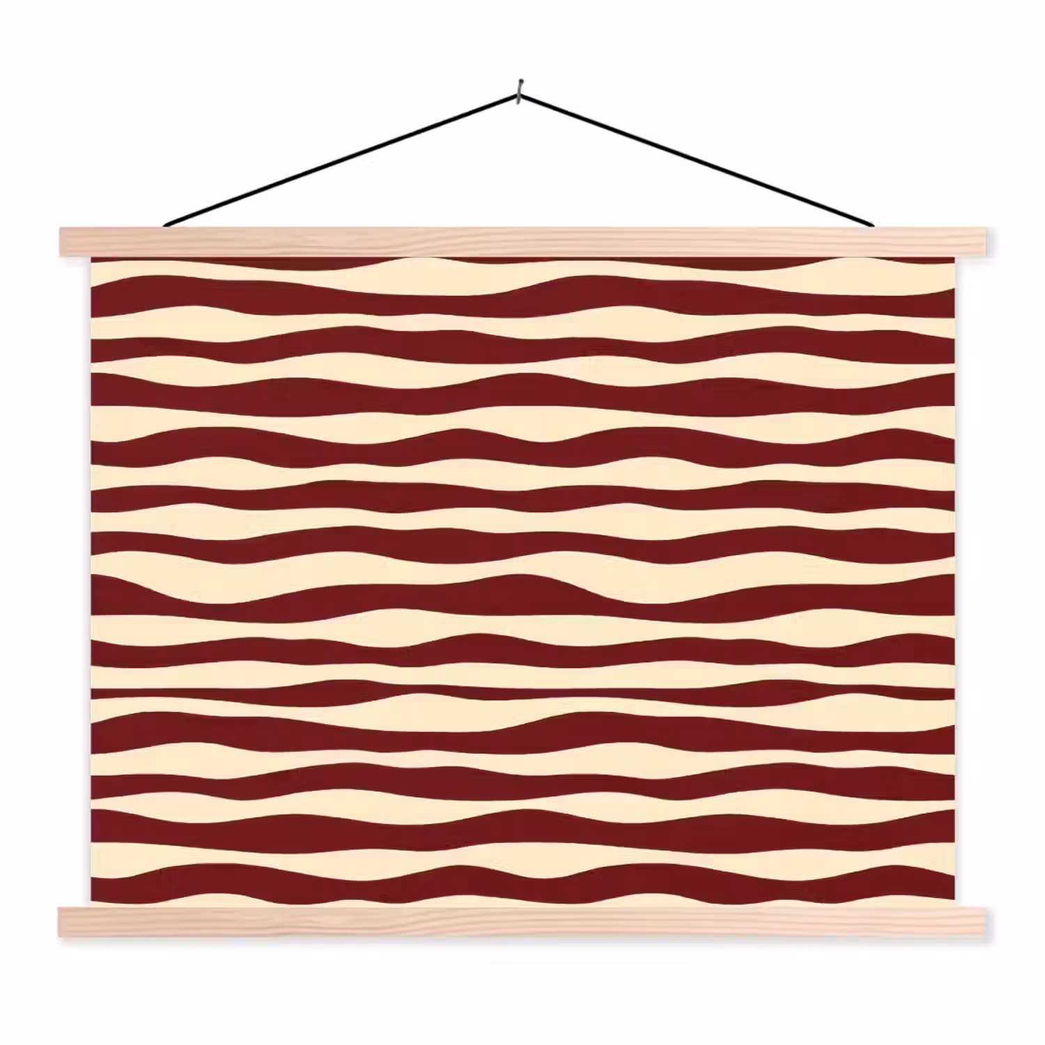 Golven - Rood - Patroon - Crème textielposter latten blank klein 122 -3d