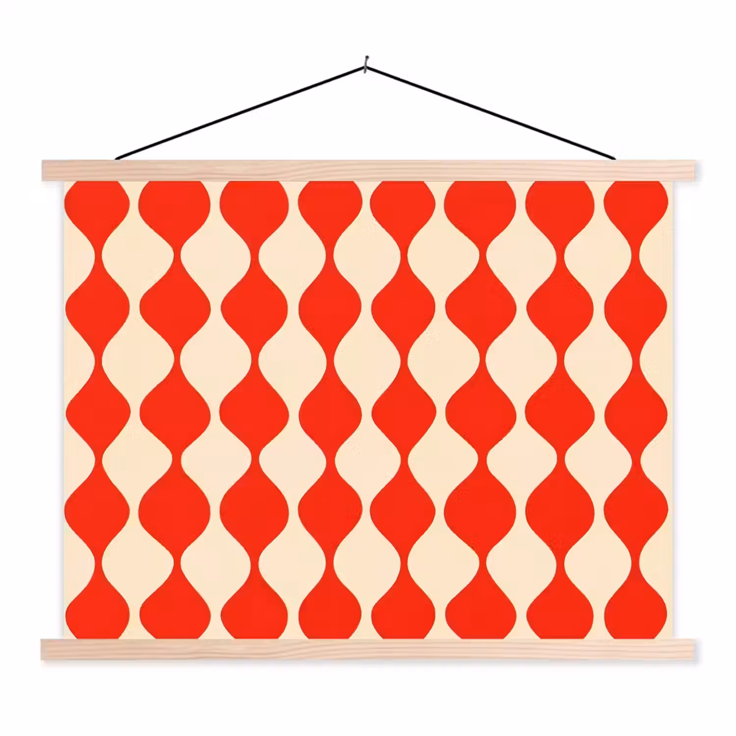 Golvend patroon - Retro - Rood - Beige textielposter latten blank klein 122 -3d