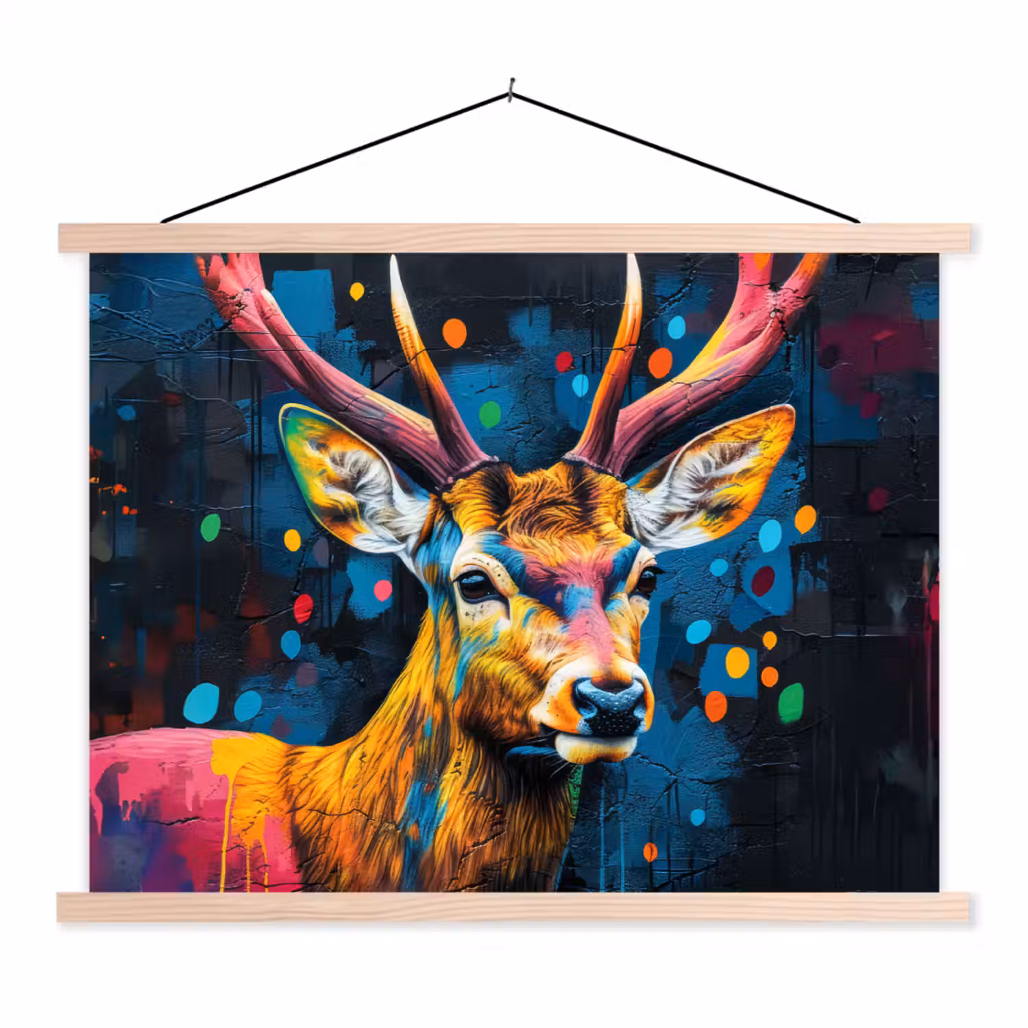 Graffiti - Hert - Dier - Kleurrijk textielposter latten blank klein -3d