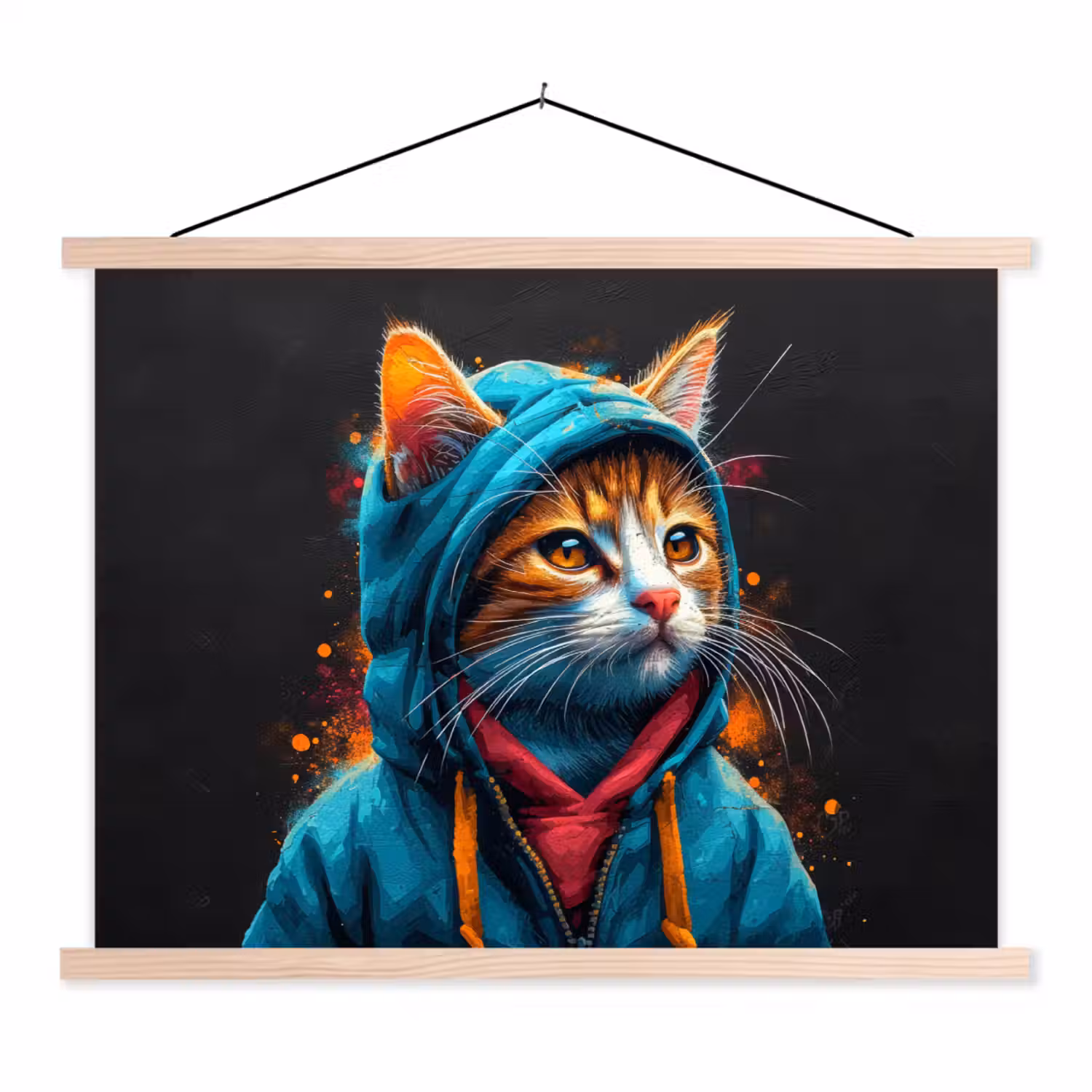 Graffiti - Kat - Zwart - Jas textielposter latten blank klein -3d