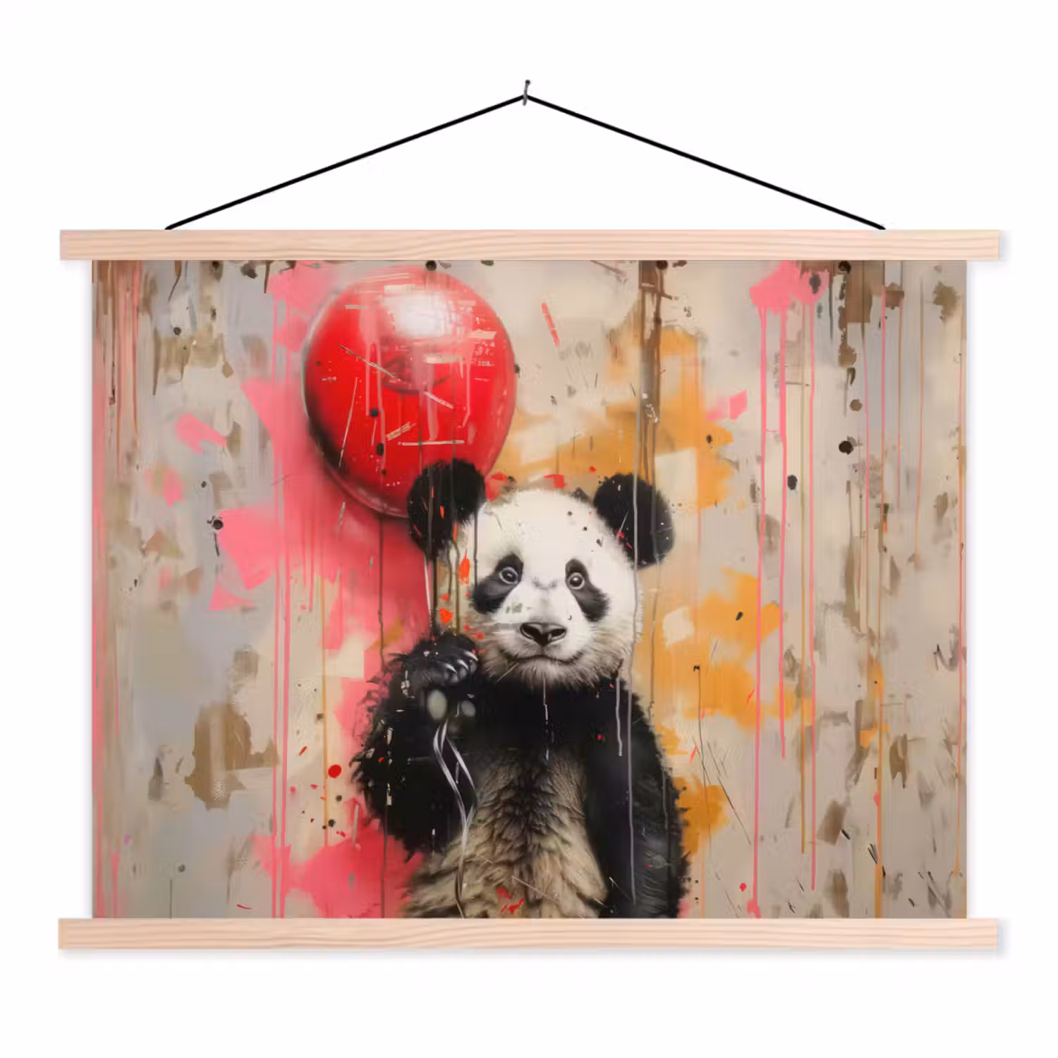 Graffiti - Panda - Ballon - Street art - Banksy textielposter latten blank klein -3d
