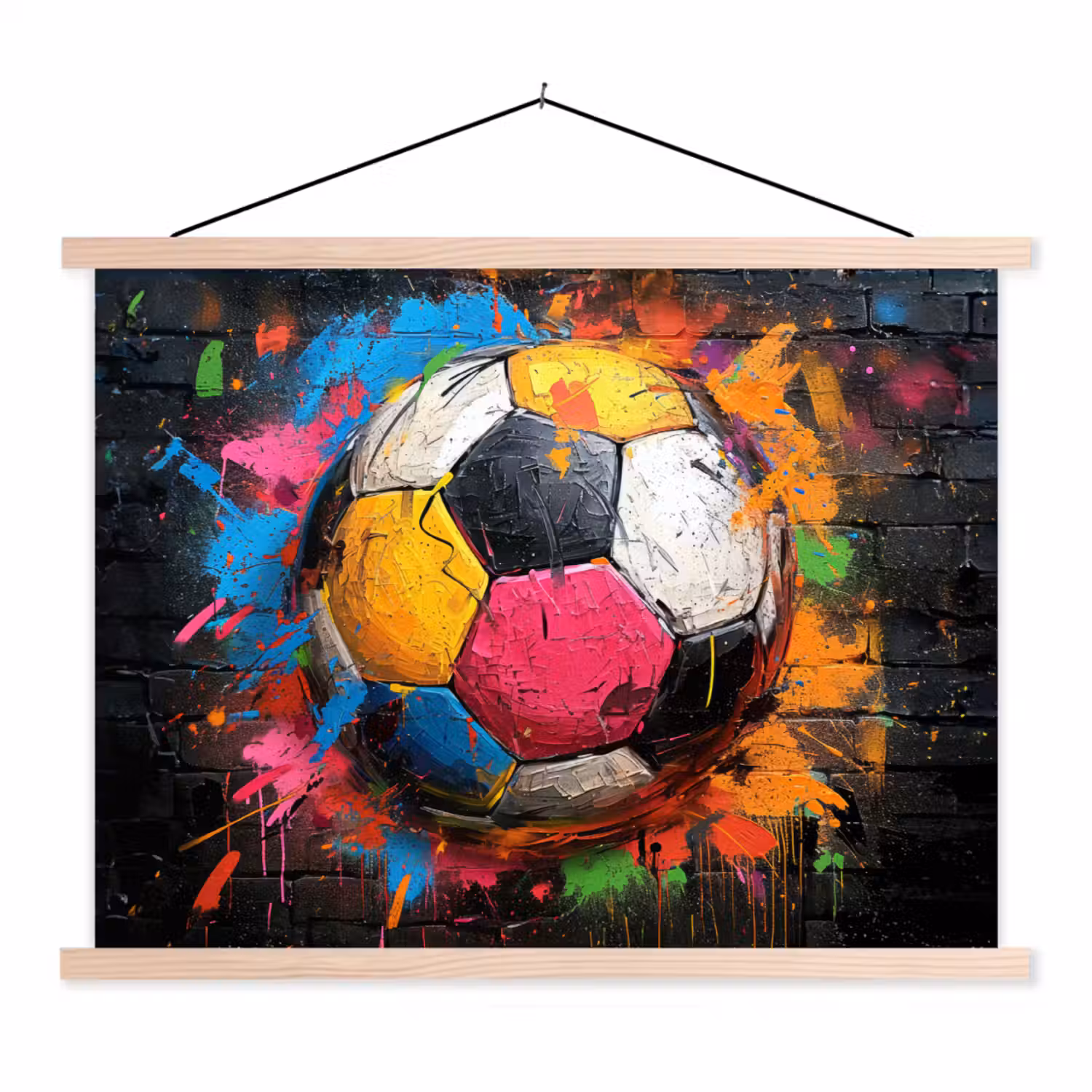 Graffiti - Voetbal - Muur - Street art - Sport textielposter latten blank klein -3d