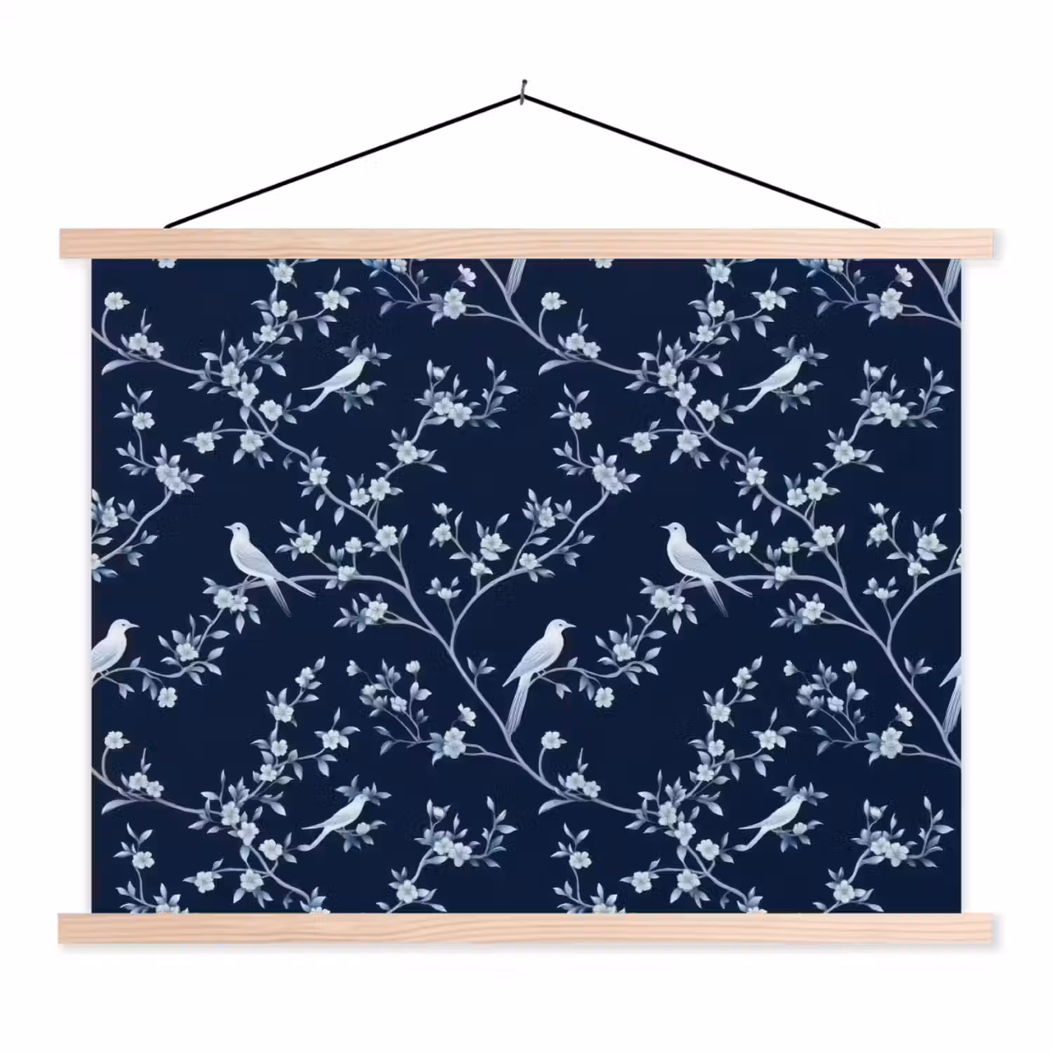 Grafisch - Bloesemtak - Blauw textielposter latten blank klein 122 -3d