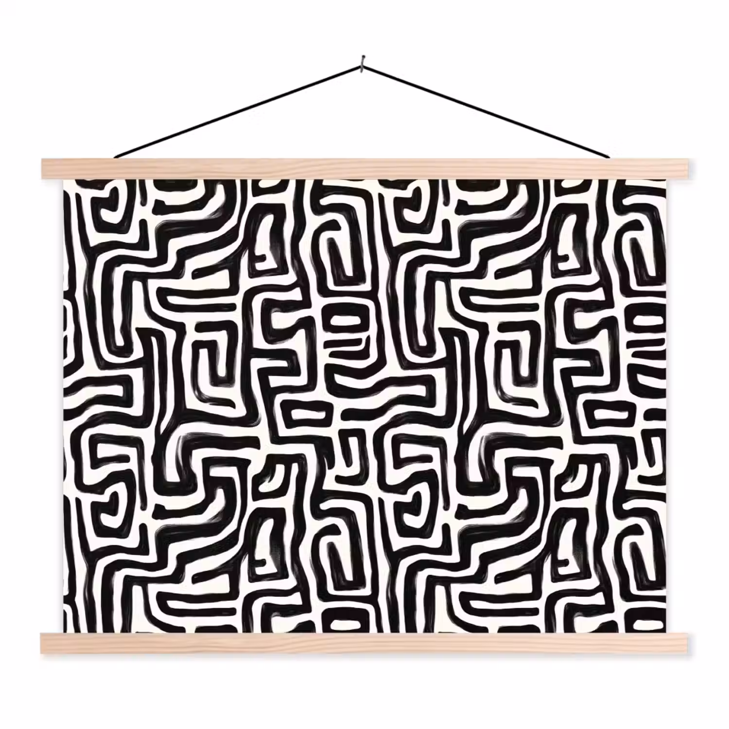 Grafisch - Lijnen - Zwart - Wit textielposter latten blank klein 122 -3d