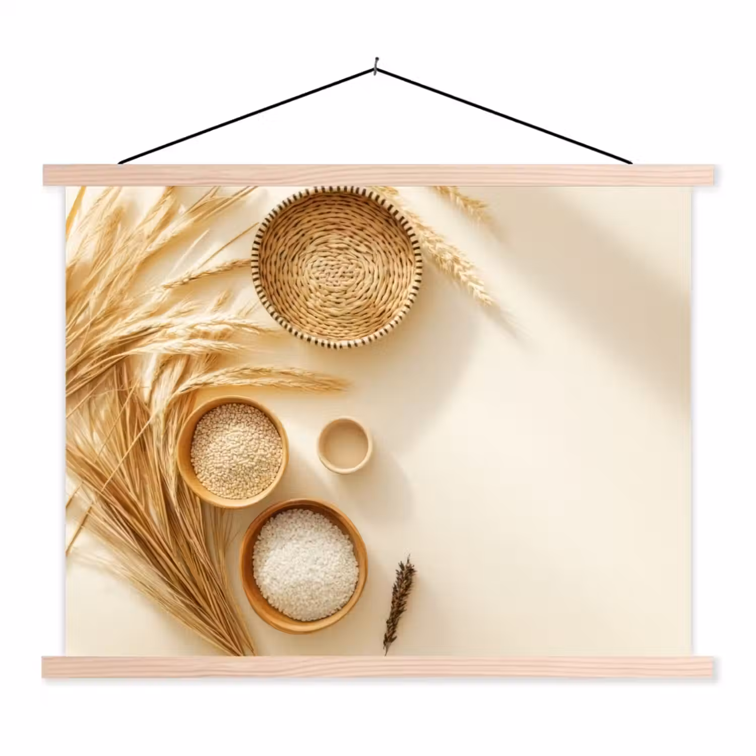 Granen - Hout - Kom - Beige textielposter latten blank klein -3d