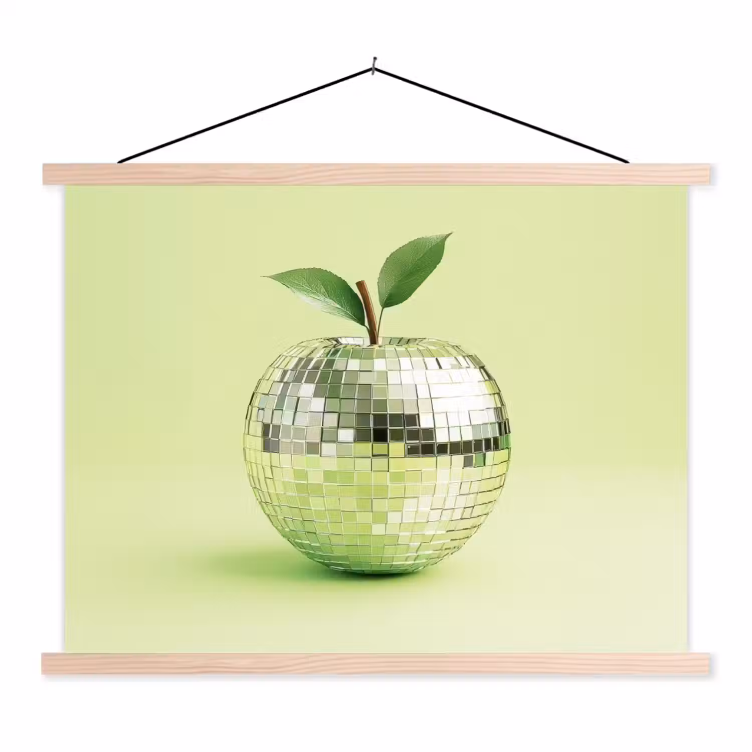 Groen - Disco - Decoratie - Appel textielposter latten blank klein -3d