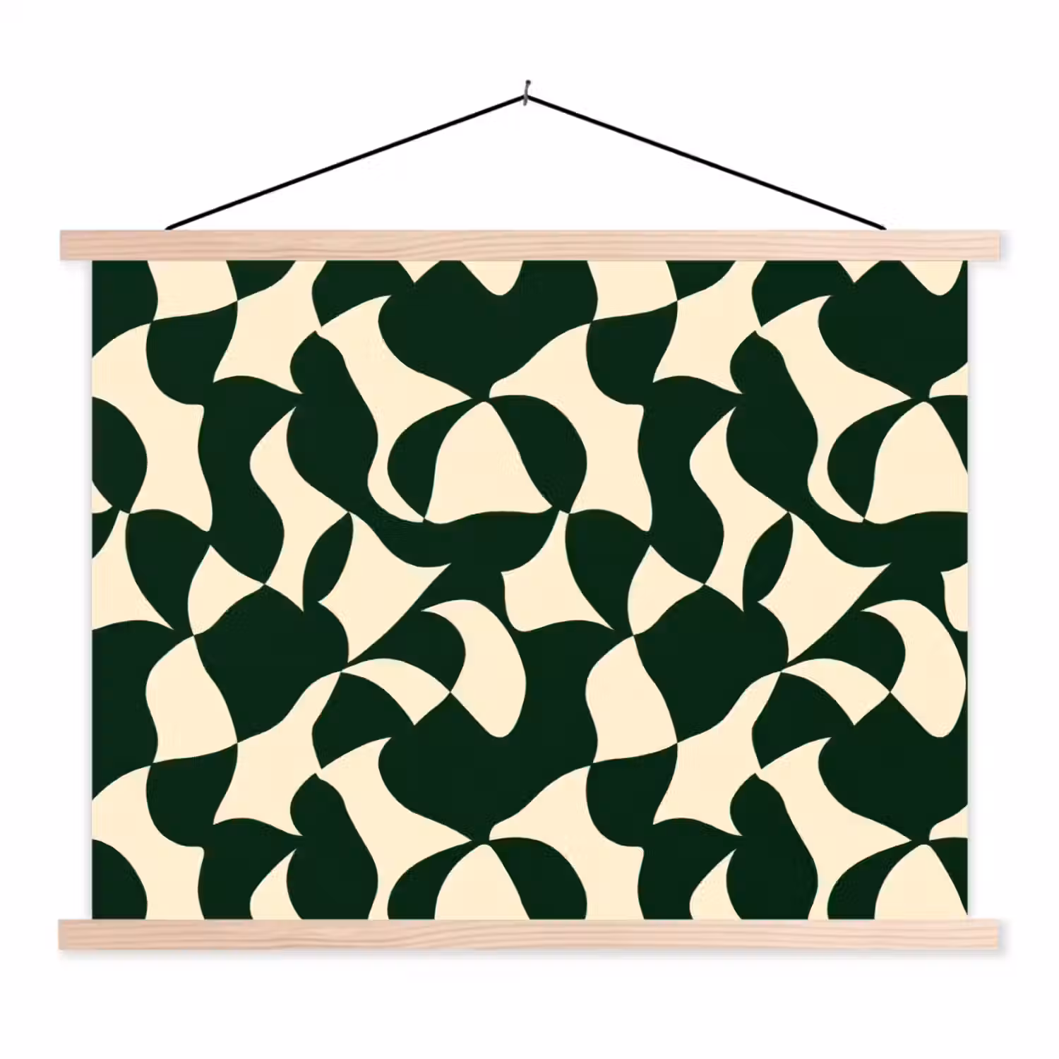 Groen - Organische vlakken - Crème textielposter latten blank klein 122 -3d