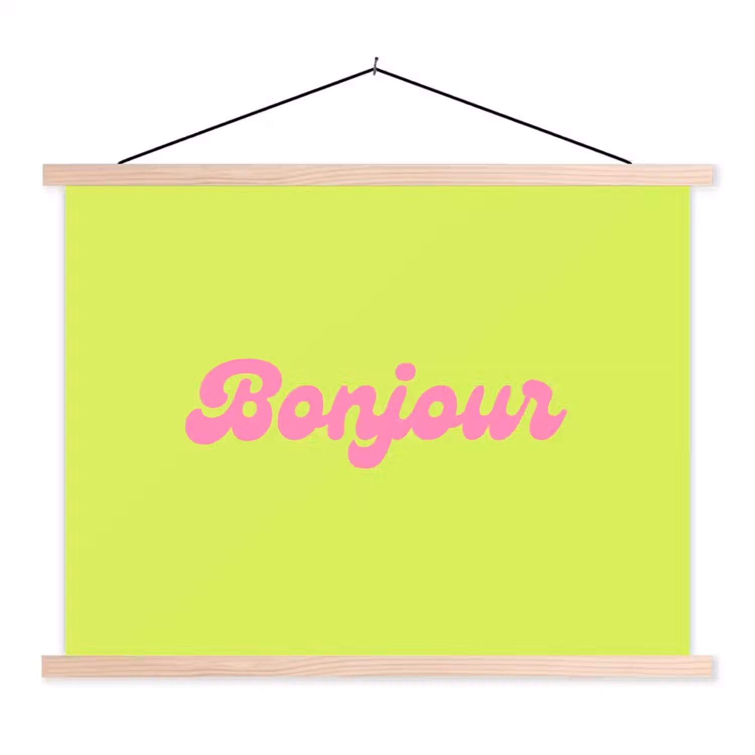 Groen - Roze bonjour - Retro textielposter latten blank klein -3d