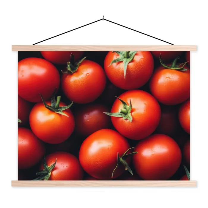 Groente - Rood - Tomaten textielposter latten blank klein -3d