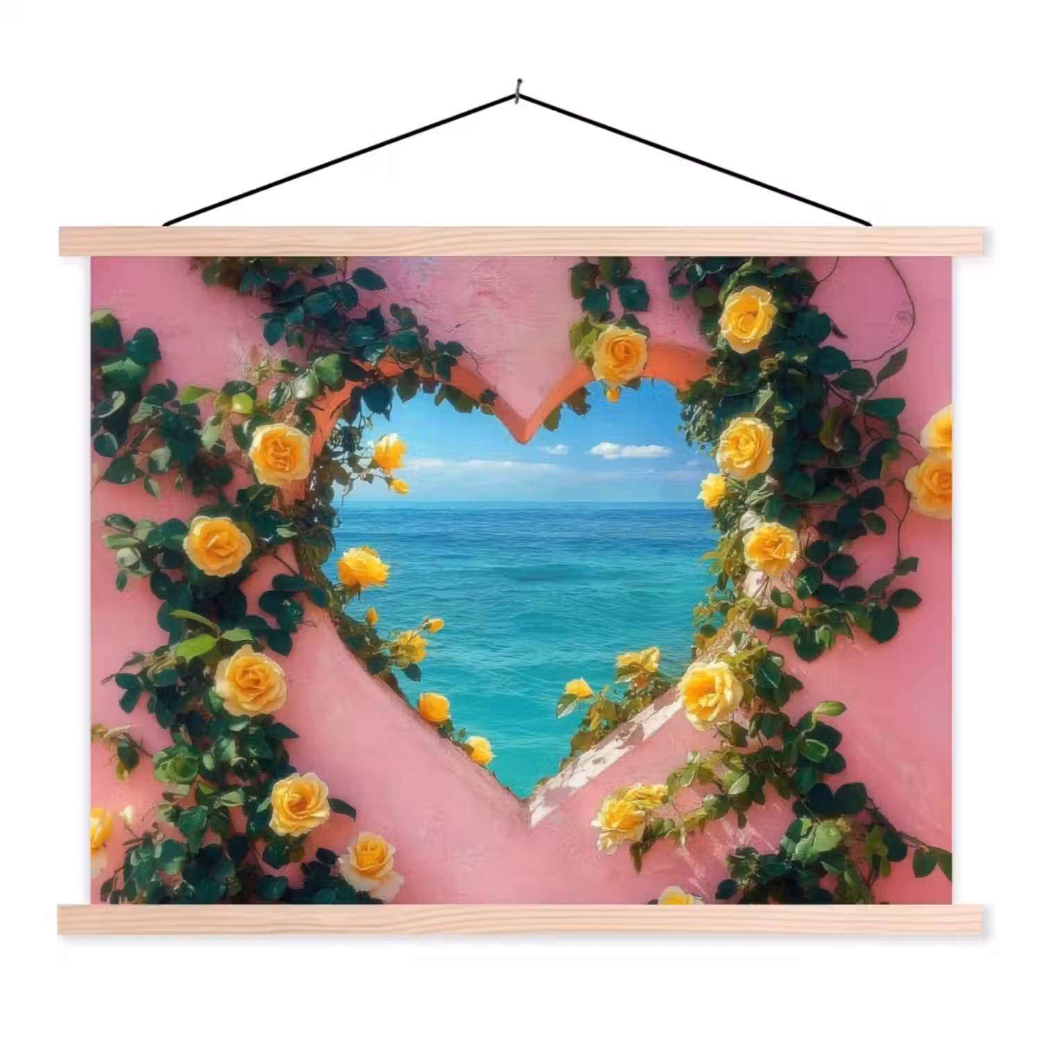 Hart - Zee - Muur textielposter latten blank klein -3d
