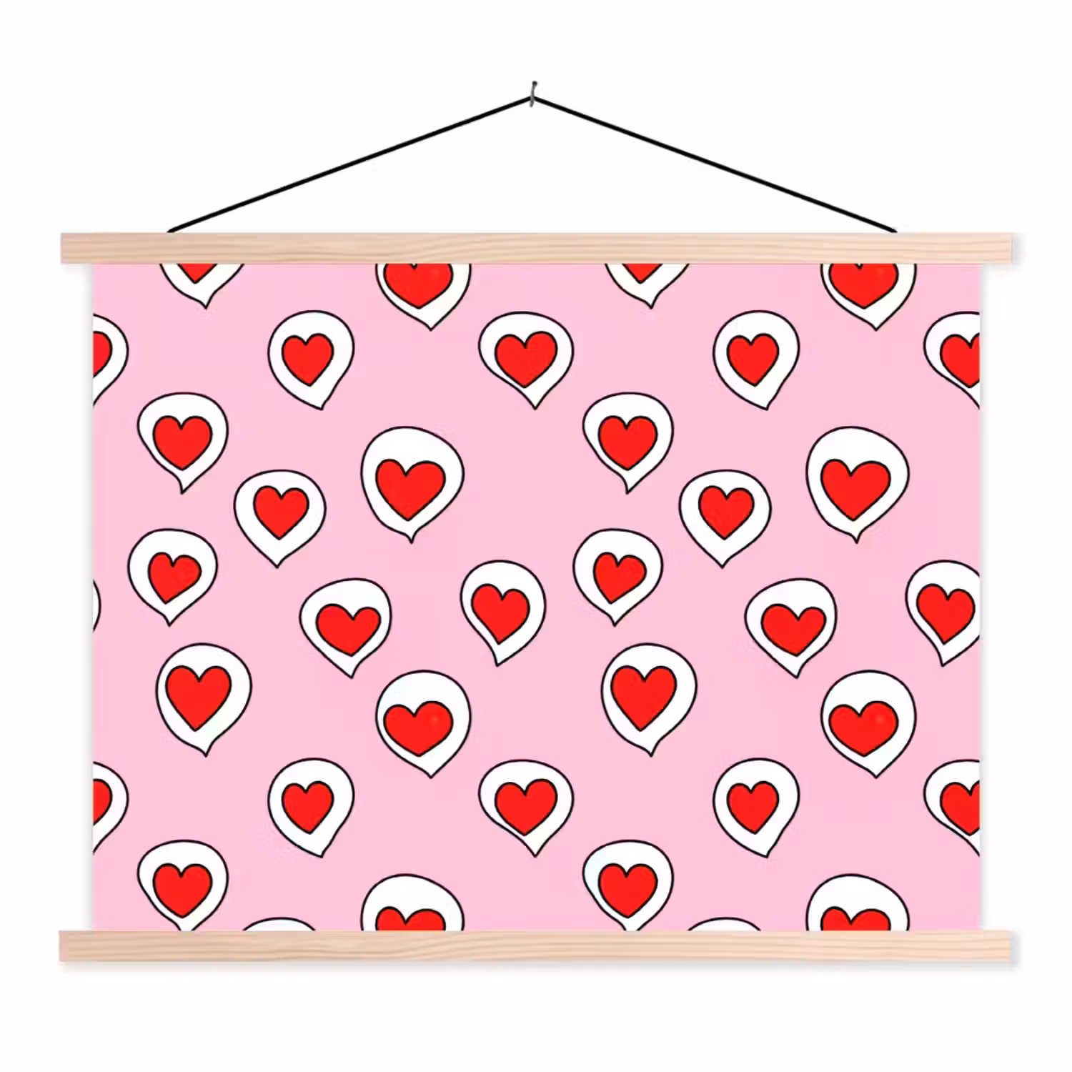 Hartjes - Patroon - Rood textielposter latten blank klein 122 -3d