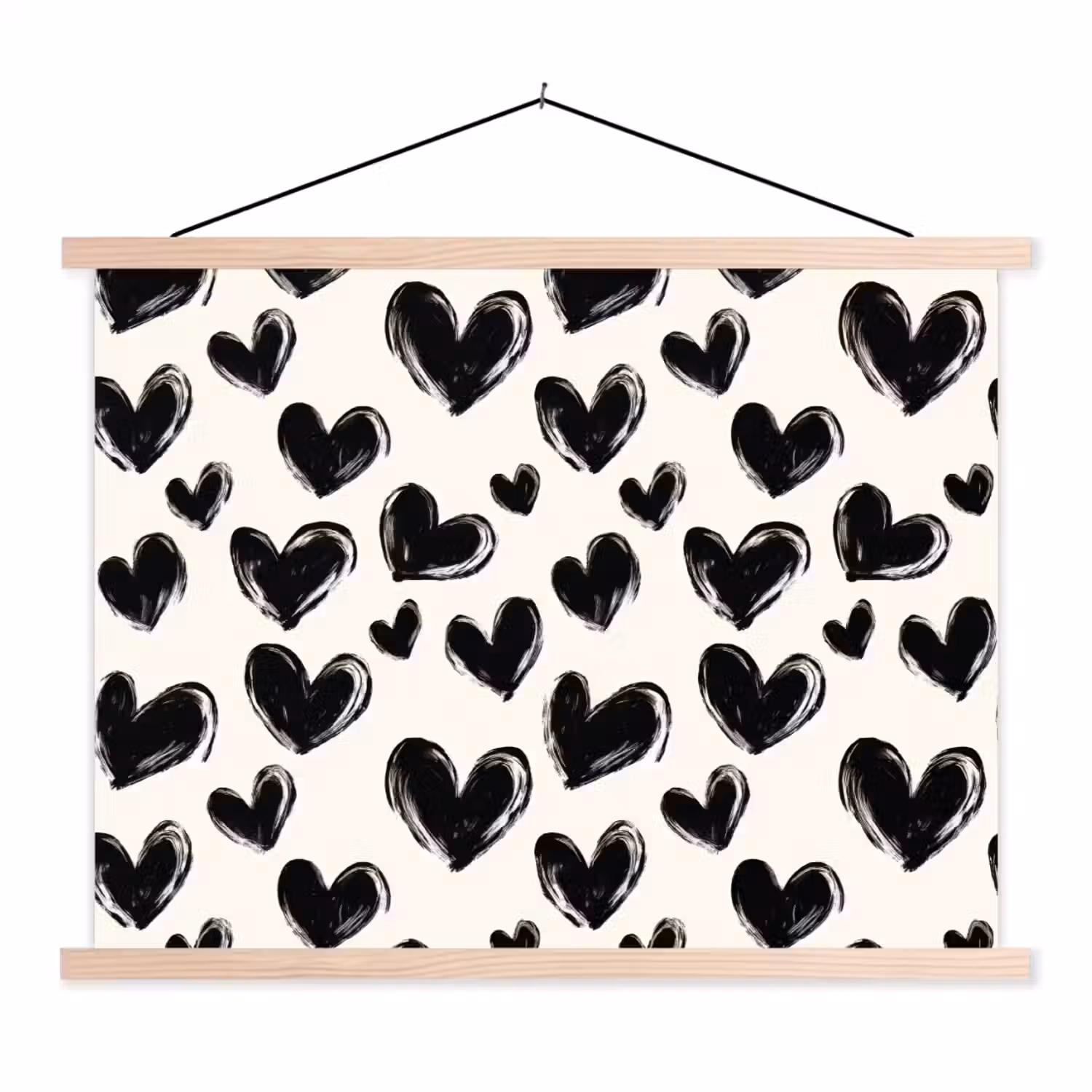 Hartjes - Patroon - Zwart textielposter latten blank klein 122 -3d