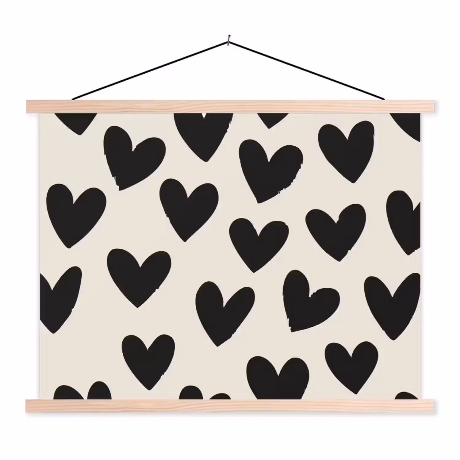Hartjes - Zwart - Beige textielposter latten blank klein -3d