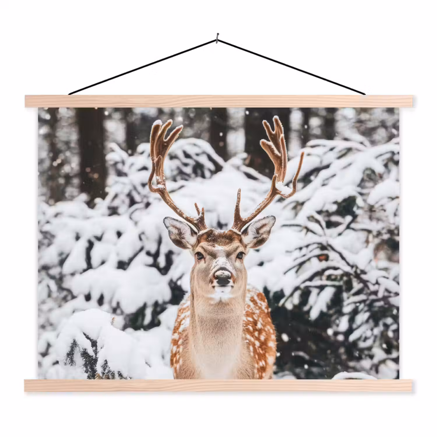 Hert - Sneeuw - Winter - Bos - Dieren textielposter latten blank klein -3d