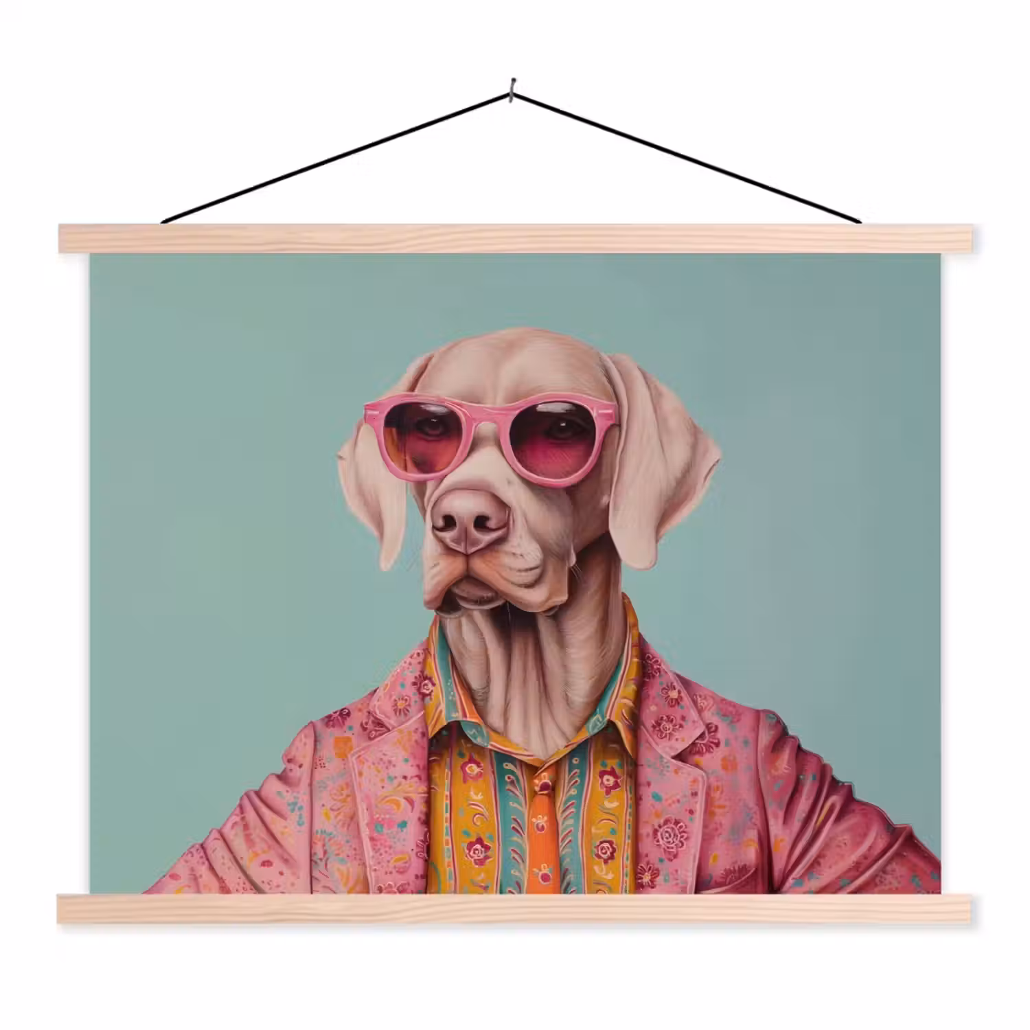 Hond - Overhemd - Bloemen - Bril textielposter latten blank klein -3d