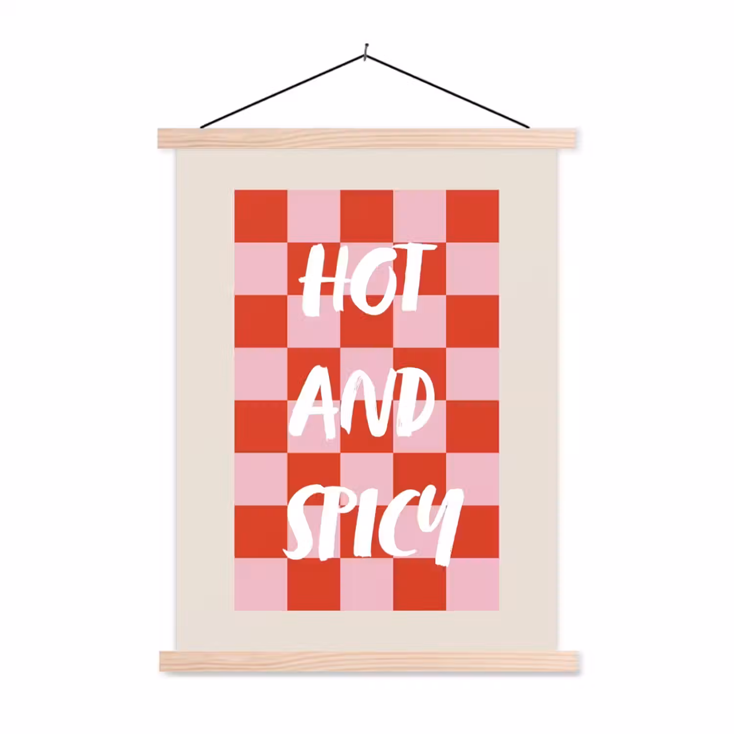 Hot - Spicy - Geruit - Rood textielposter latten blank klein -3d