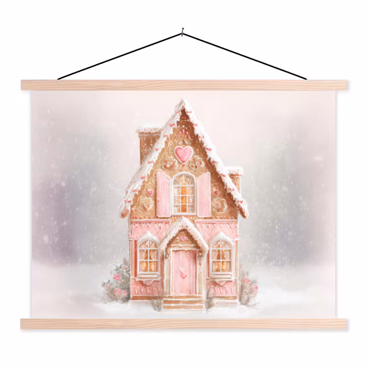 Huisje - Suiker - Pastel textielposter latten blank klein -3d