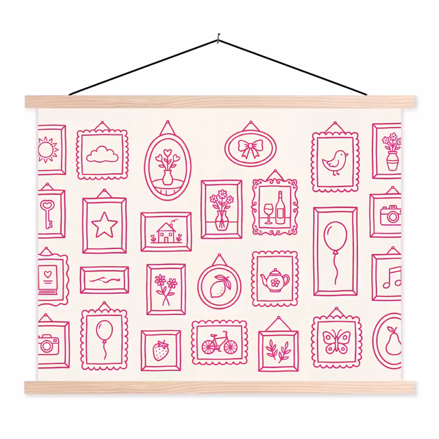 Illustratie - Collectie - Kunst - Minimalistisch - Roze textielposter latten blank klein -3d