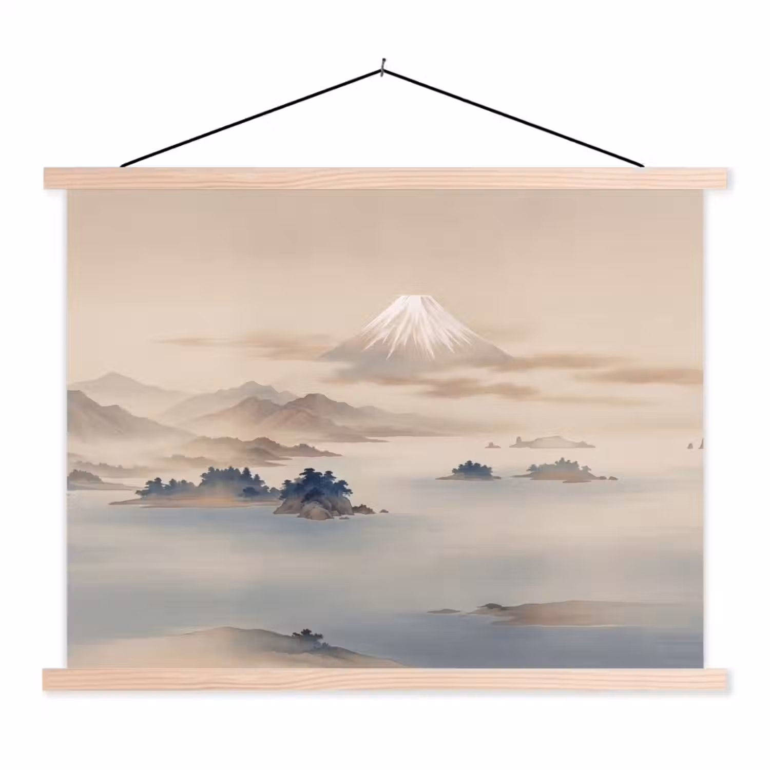 Japans - Landschap - Beige textielposter latten blank klein -3d