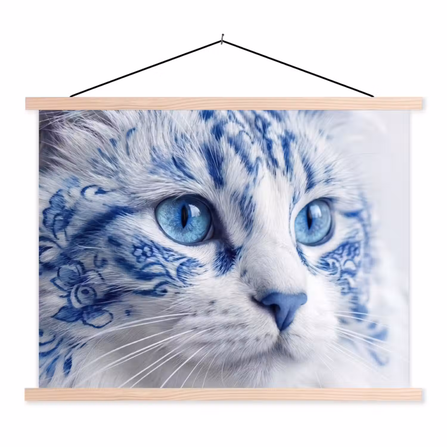 Kat - Patroon - Blauw textielposter latten blank klein -3d