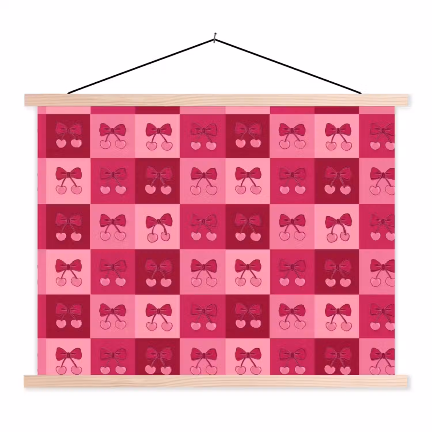 Kersen - Strikjes - Speels - Roze - Bordeaux textielposter latten blank klein 122 -3d