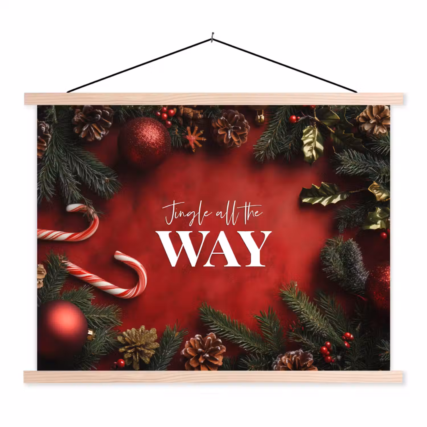 Kerst - Quote - Rood - Kerstballen textielposter latten blank klein -3d