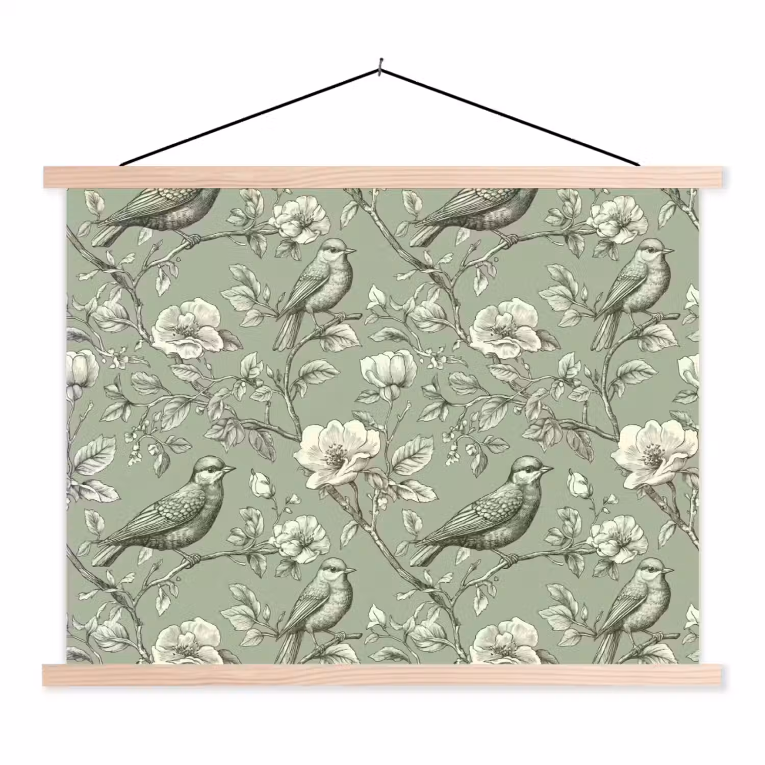 Klassiek - Botanisch - Groen textielposter latten blank klein 122 -3d