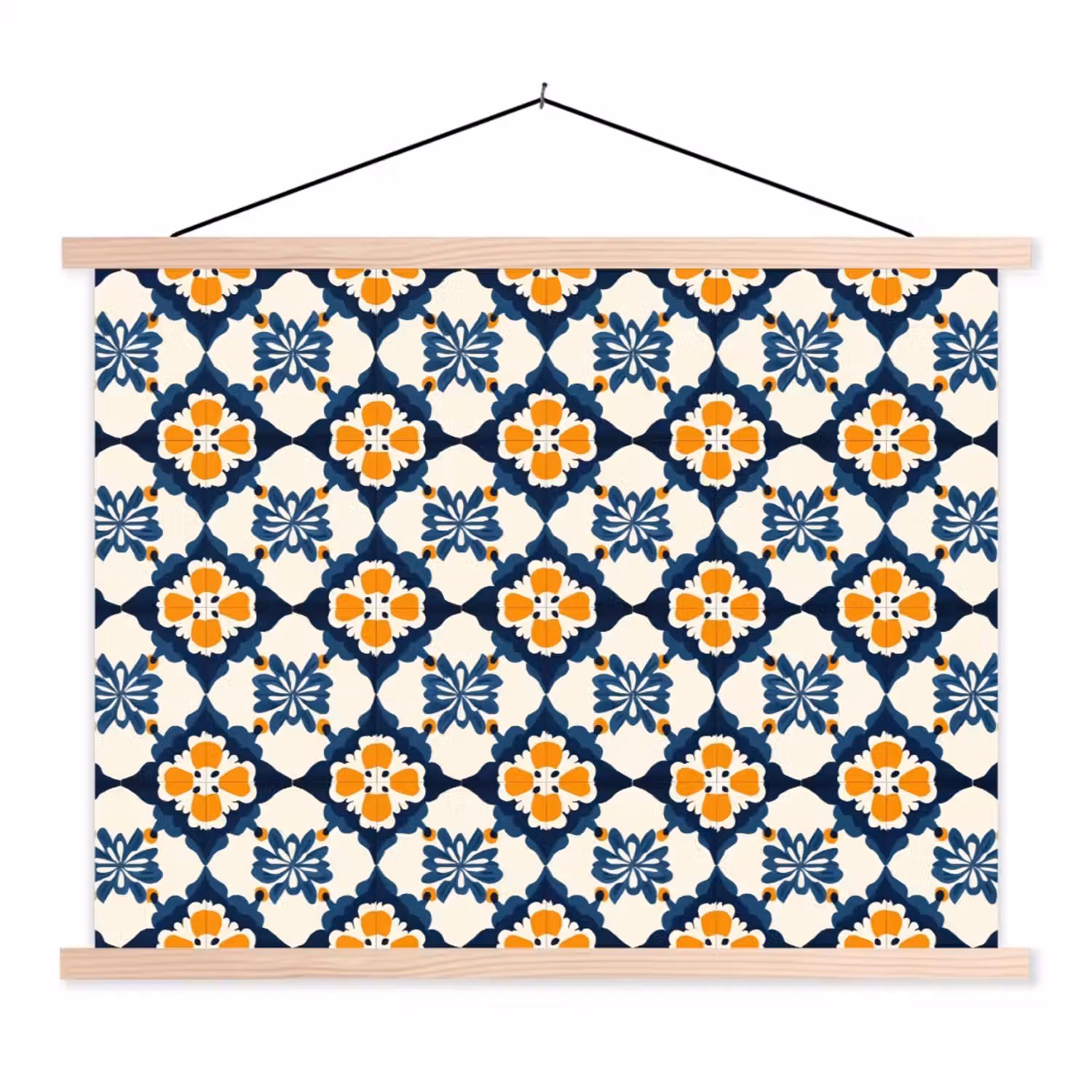 Klassiek - Geometrisch - Blauw textielposter latten blank klein 122 -3d