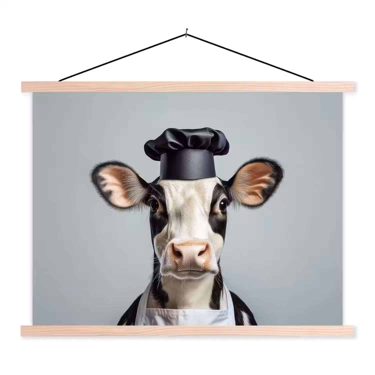 Koe - Zwart - Wit - Kok textielposter latten blank klein -3d
