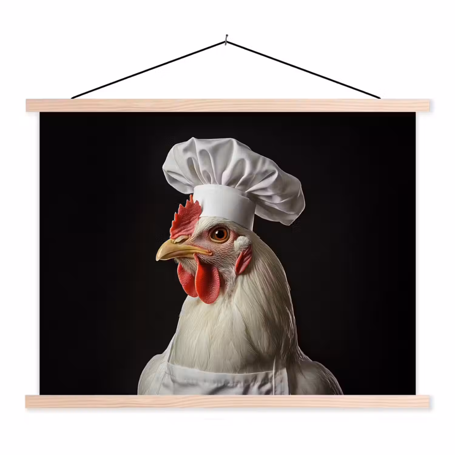 Kok - Rood - Kip textielposter latten blank klein -3d