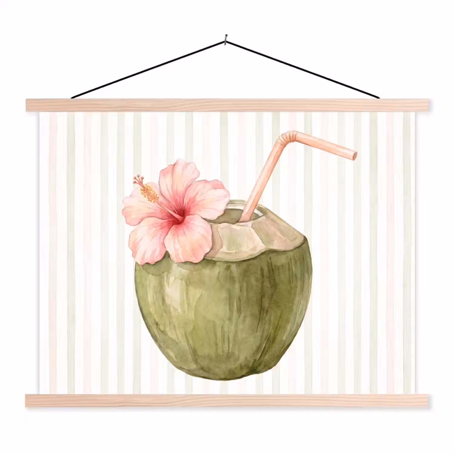 Kokosnoot - Drank - Tropisch - Illustratie - Zomer textielposter latten blank klein -3d