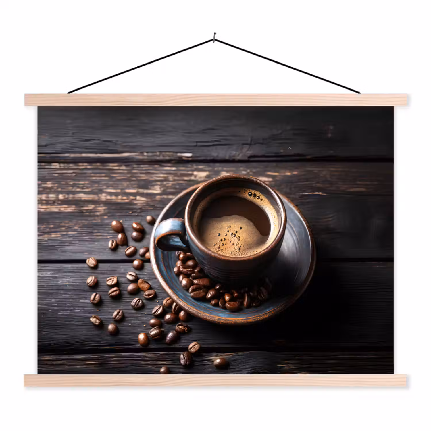 Kop - Koffie - Hout - Bonen textielposter latten blank klein -3d