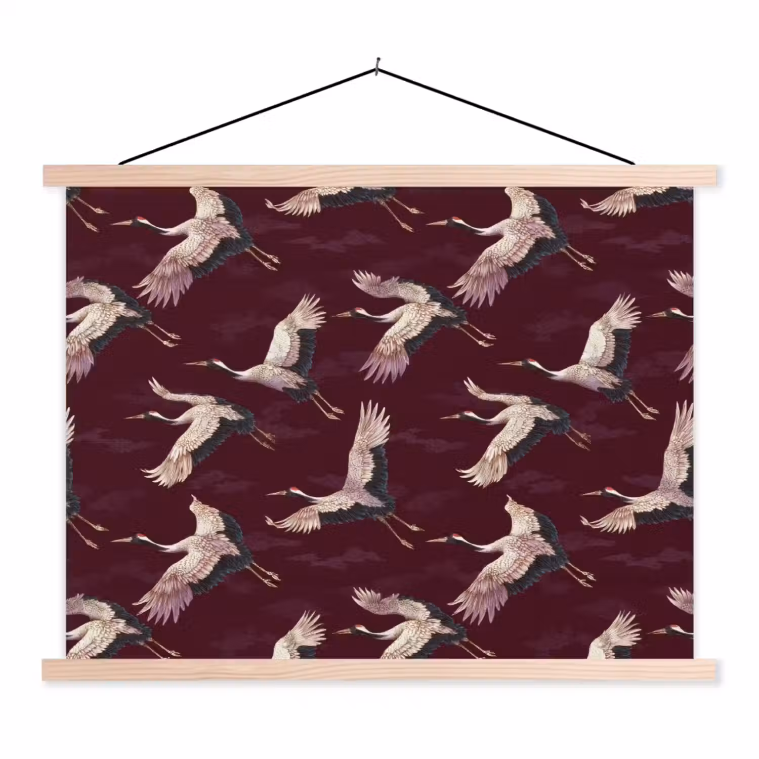 Kraanvogels - Klassiek - Bordeaux textielposter latten blank klein 122 -3d