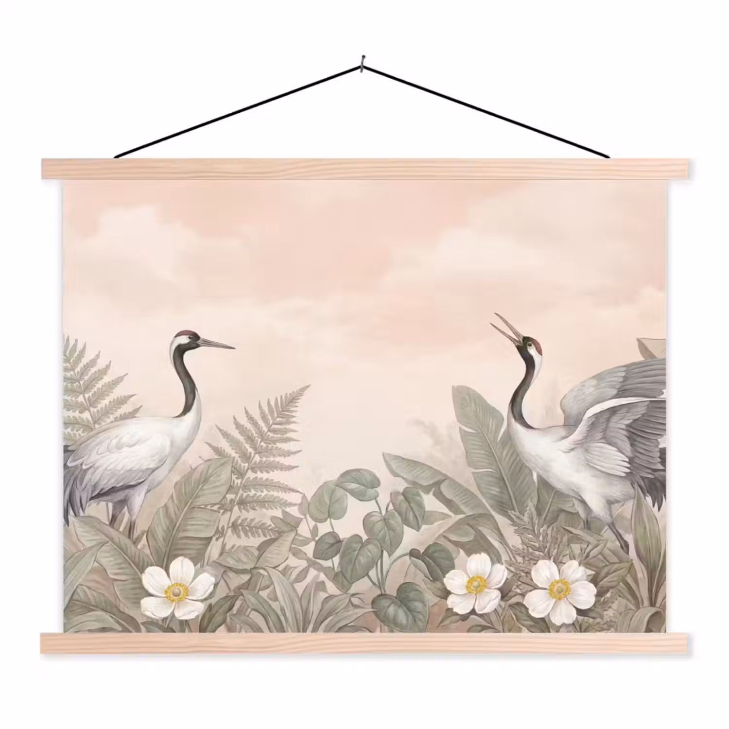 Kraanvogels - Natuur - Roze textielposter latten blank klein -3d