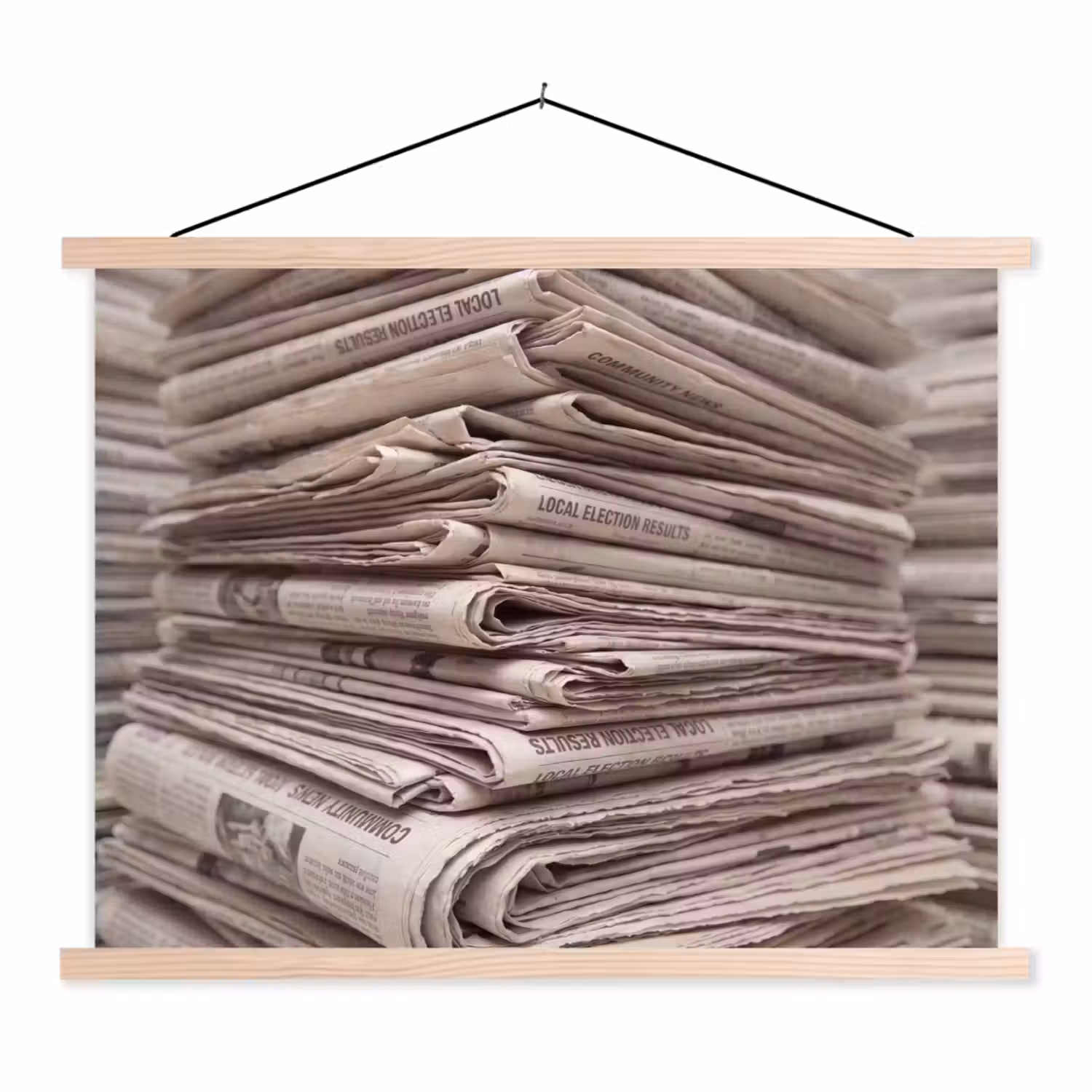 Kranten - Stapel - Nieuws - Vintage - Beige textielposter latten blank klein -3d