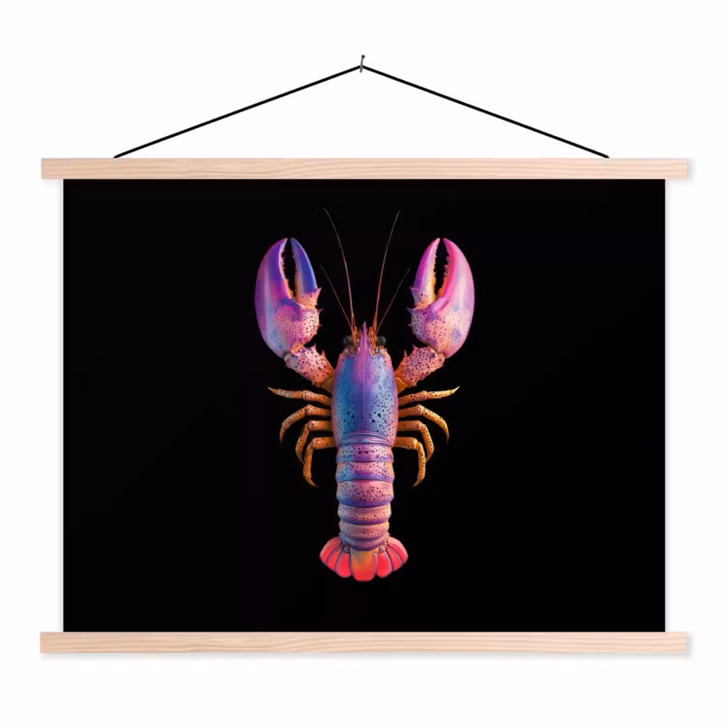 Kreeft - Paars - Roze - Zwart - Stippen - Lila textielposter latten blank klein -3d