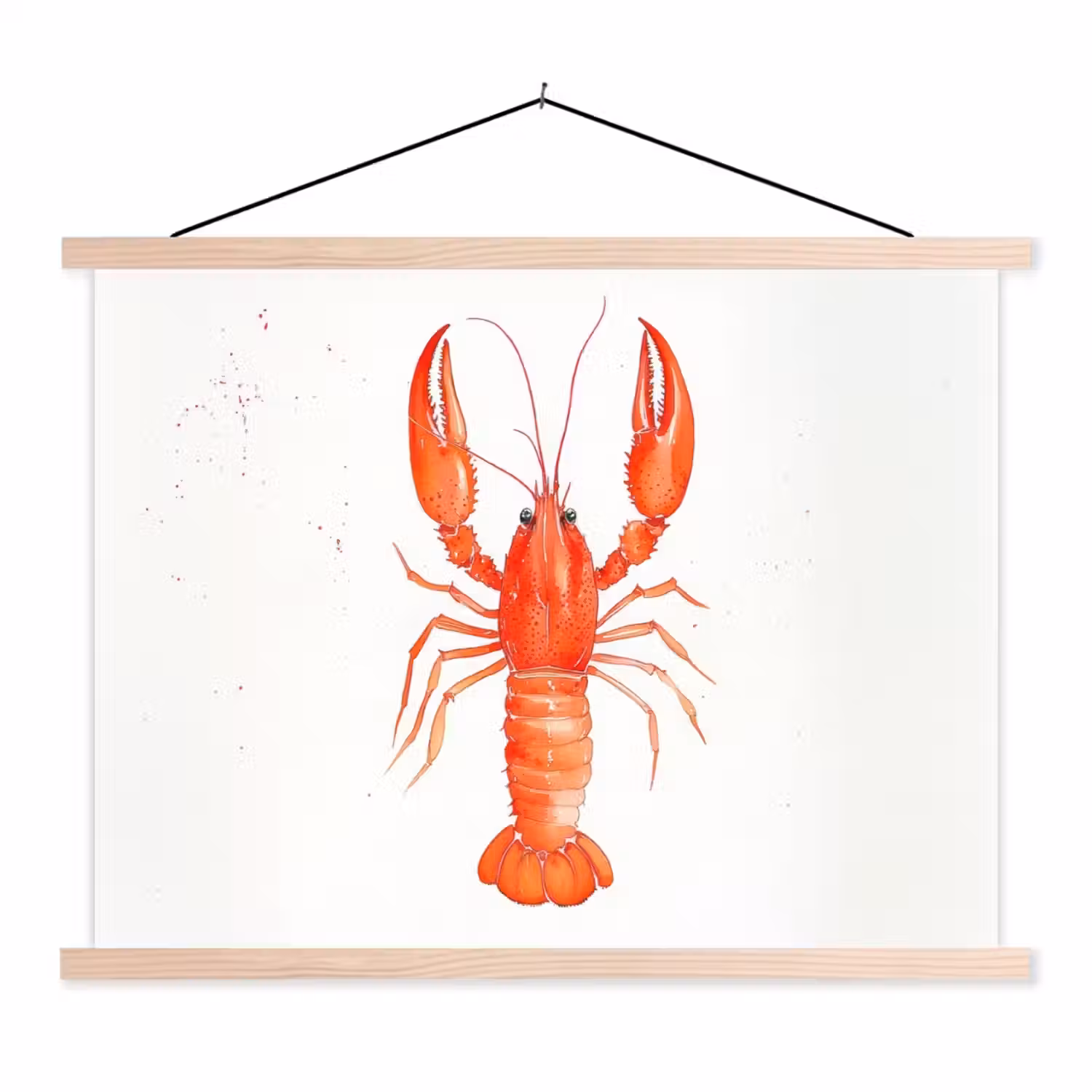 Kreeft - Waterverf - Aquarel - Oranje textielposter latten blank klein -3d
