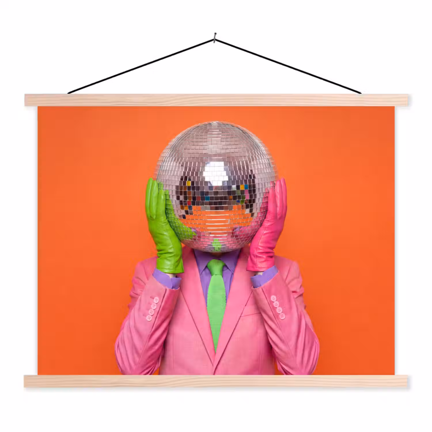 Kunst - Disco bal - Kleurrijk - Modern - Studio textielposter latten blank klein -3d