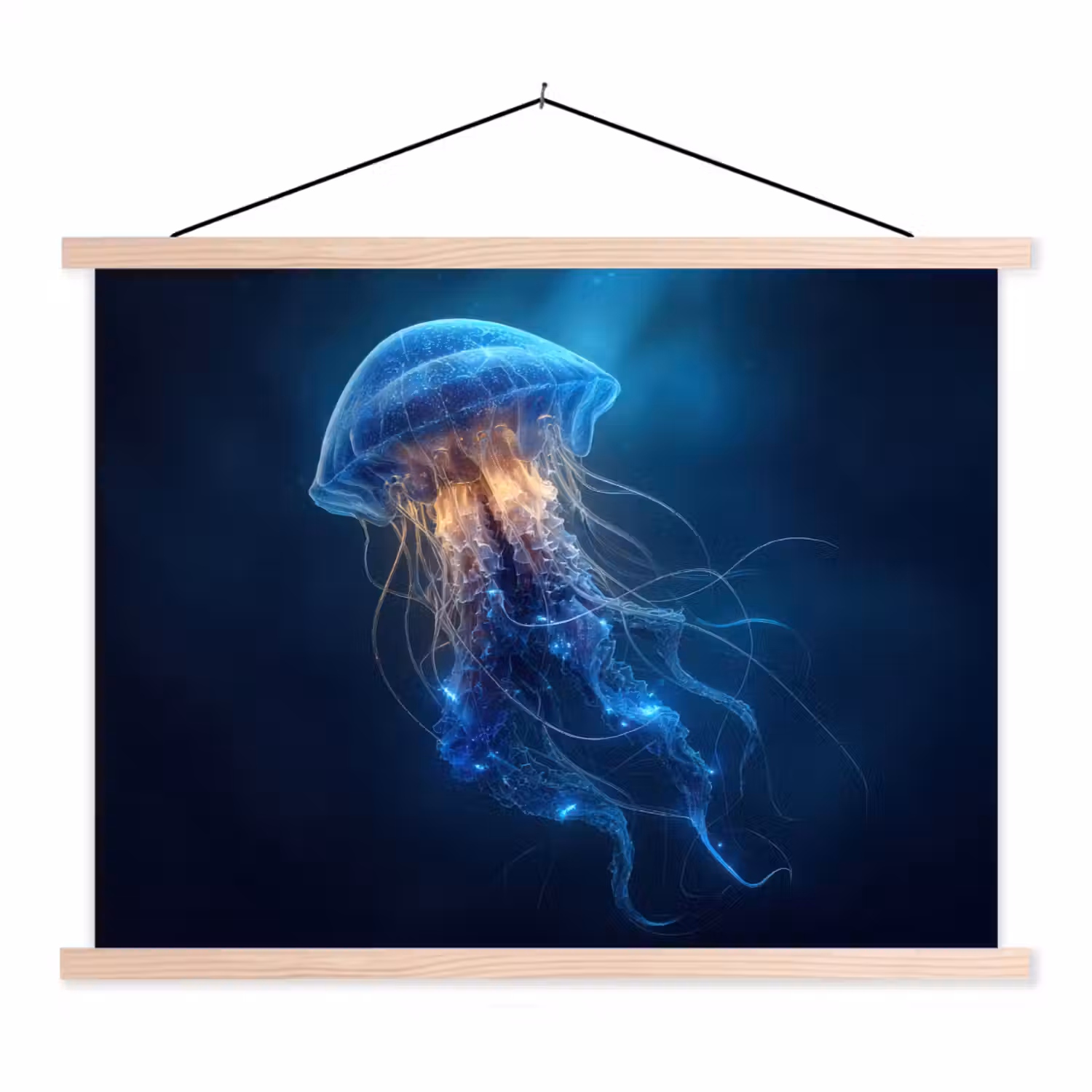 Kwal - Lichtgevend - Tentakels - Blauw textielposter latten blank klein -3d