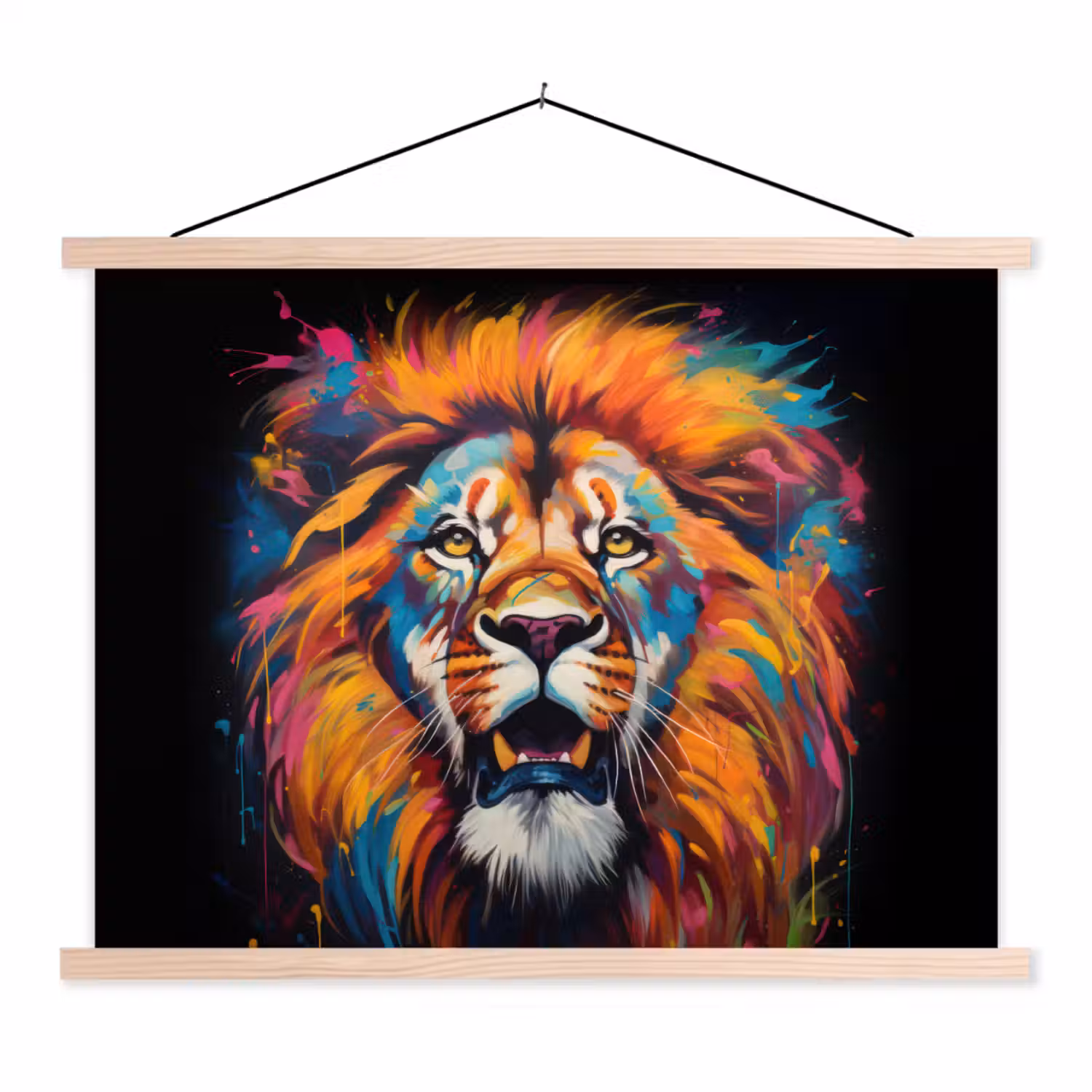 Leeuw - Graffiti - Dieren - Zwart textielposter latten blank klein -3d