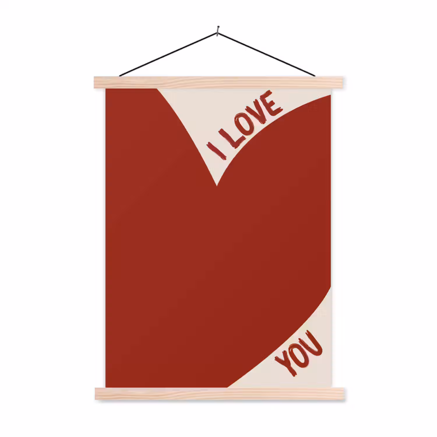 Loveyou - Rood - Hart textielposter latten blank klein -3d