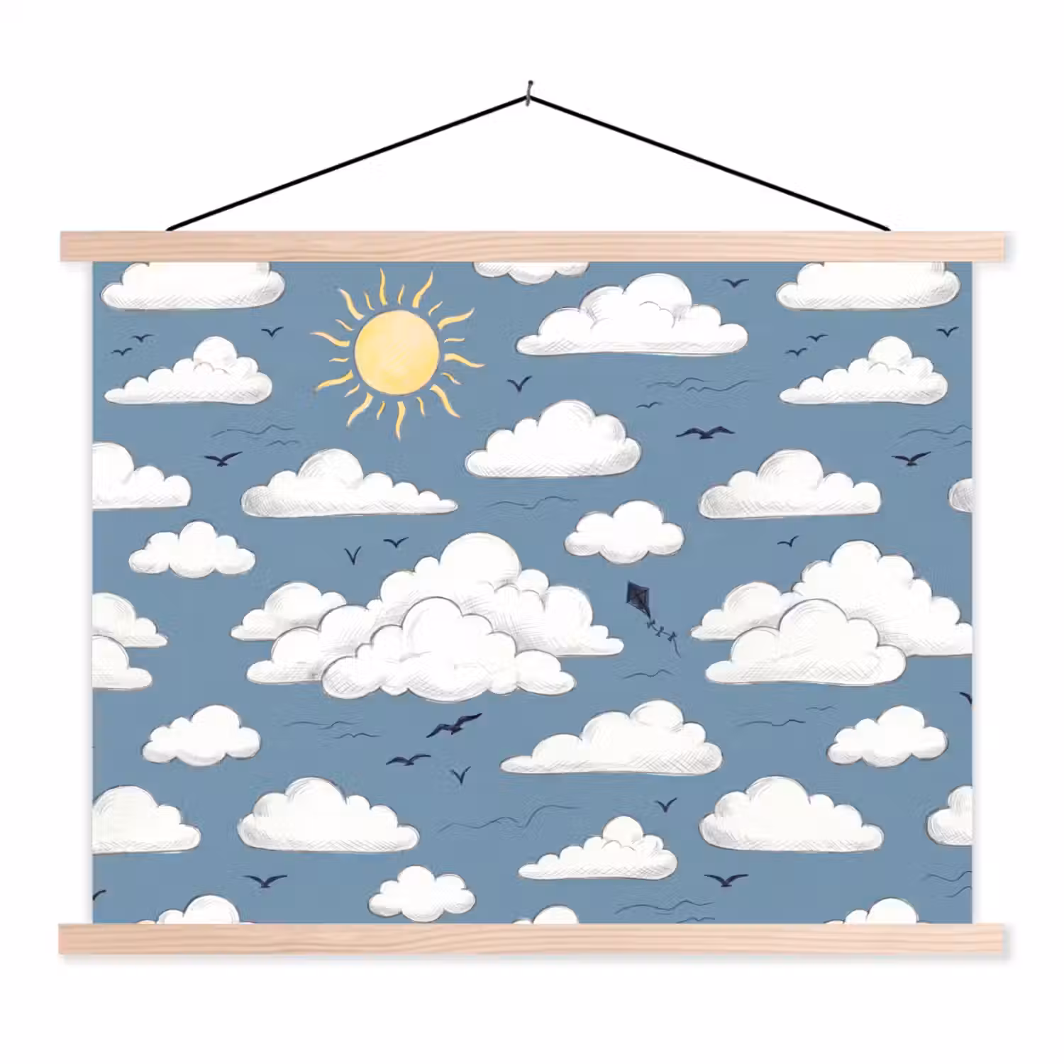 Lucht - Zon - Wolken - Natuur - Blauw textielposter latten blank klein -3d